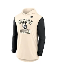 Nike Men's Natural/Black Oregon Ducks Legacy Color-Block Tri-Blend Performance Long Sleeve Hoodie T-Shirt