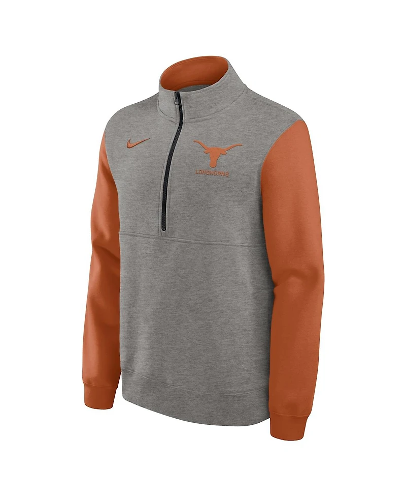 Nike Men's Heather Gray/Texas Orange Texas Longhorns Club Fleece Half-Zip Pullover Sweatshirt