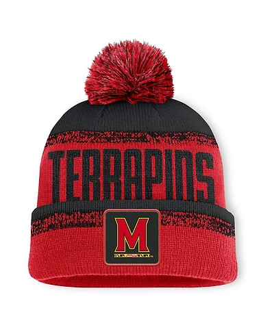 Fanatics Men's Red/Black Maryland Terrapins Thrive Cuffed with Pom Knit Hat