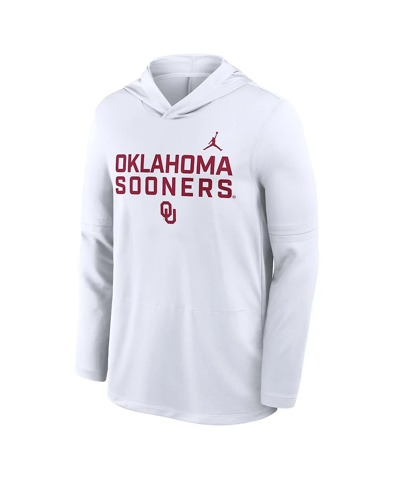 Jordan Men's White Oklahoma Sooners 2025 Sideline Performance Long Sleeve Hoodie T-Shirt