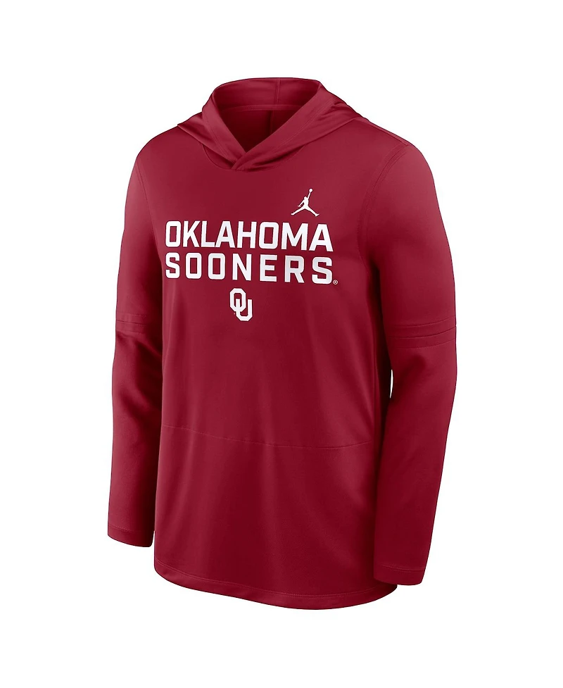 Jordan Men's Crimson Oklahoma Sooners 2025 Sideline Performance Long Sleeve Hoodie T-Shirt