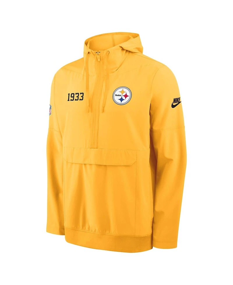 Nike Men's Gold Pittsburgh Steelers 1933 Sideline Alt Pack Anorak Half-Zip Hoodie Jacket