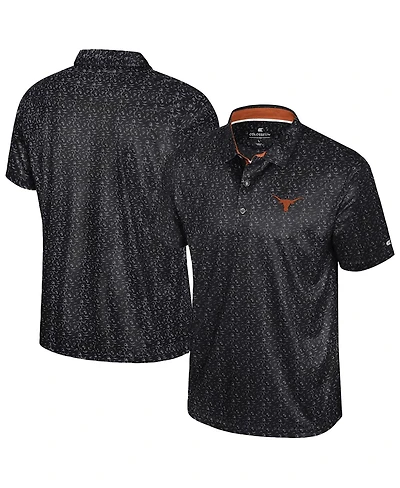 Colosseum Men's Black Texas Longhorns Football Print Polo Shirt