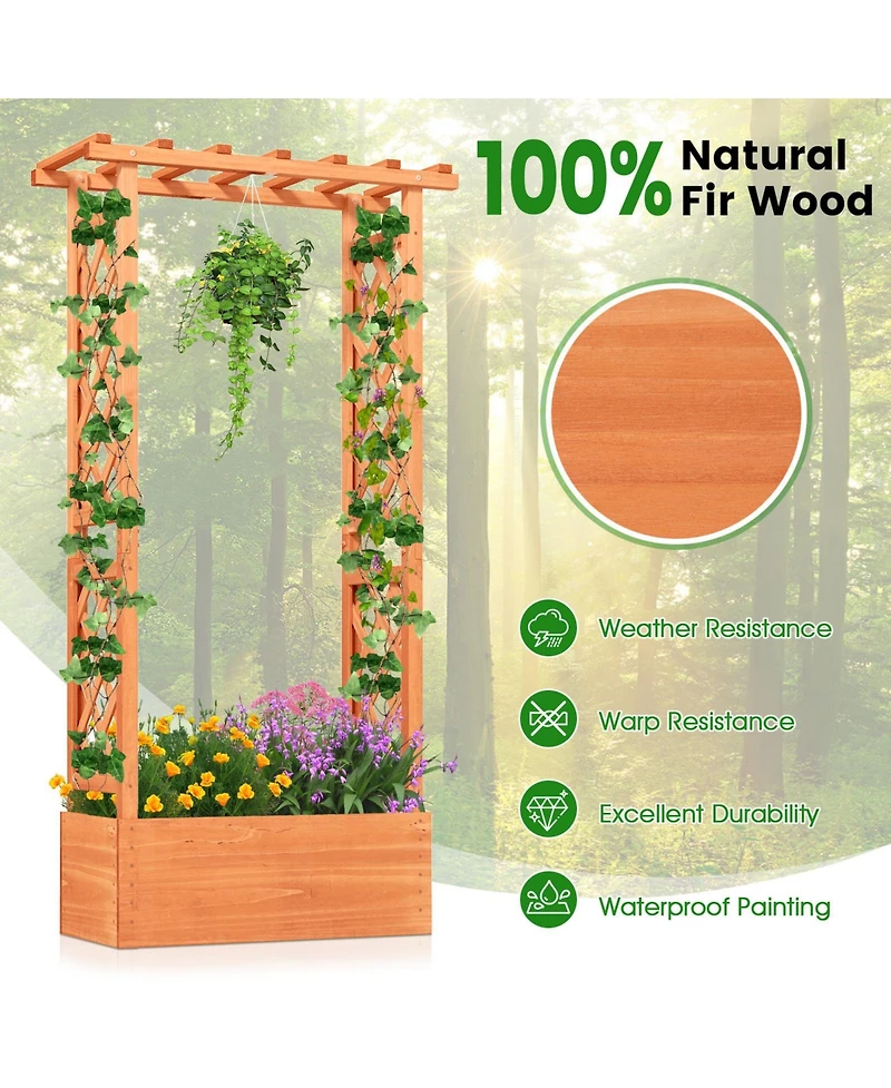 Gymax Raised Garden Bed Planter Box w/ Side & Top Trellis for Vine Climbing Plants