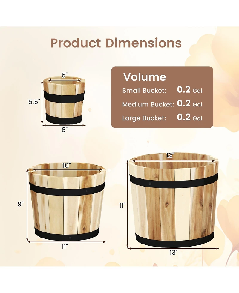 Gymax Outdoor Wooden Planter Box Set of 3 w/ Drainage Holes for Flower Herb Shrub