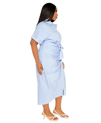 Buxom Couture Women's Plus Tie Waist Stripe Shirt Dress