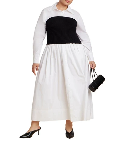 Eloquii Women's Plus Sweater Twofer Shirt Dress