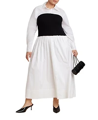 Eloquii Women's Plus Sweater Twofer Shirt Dress