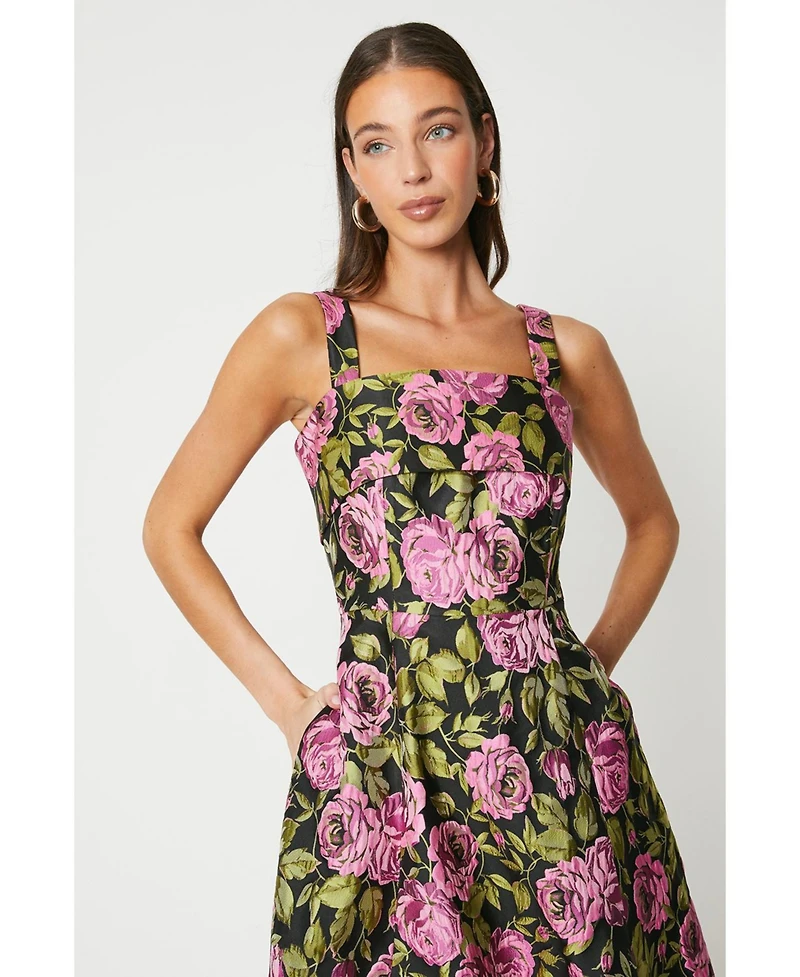 Coast Wide Strap Jacquard Midi Dress