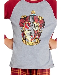 Harry Potter Boys Plaid Hogwarts Houses Crest Raglan 2PC Pajama Set - Gryffindor Hufflepuff Slytherin Ravenclaw