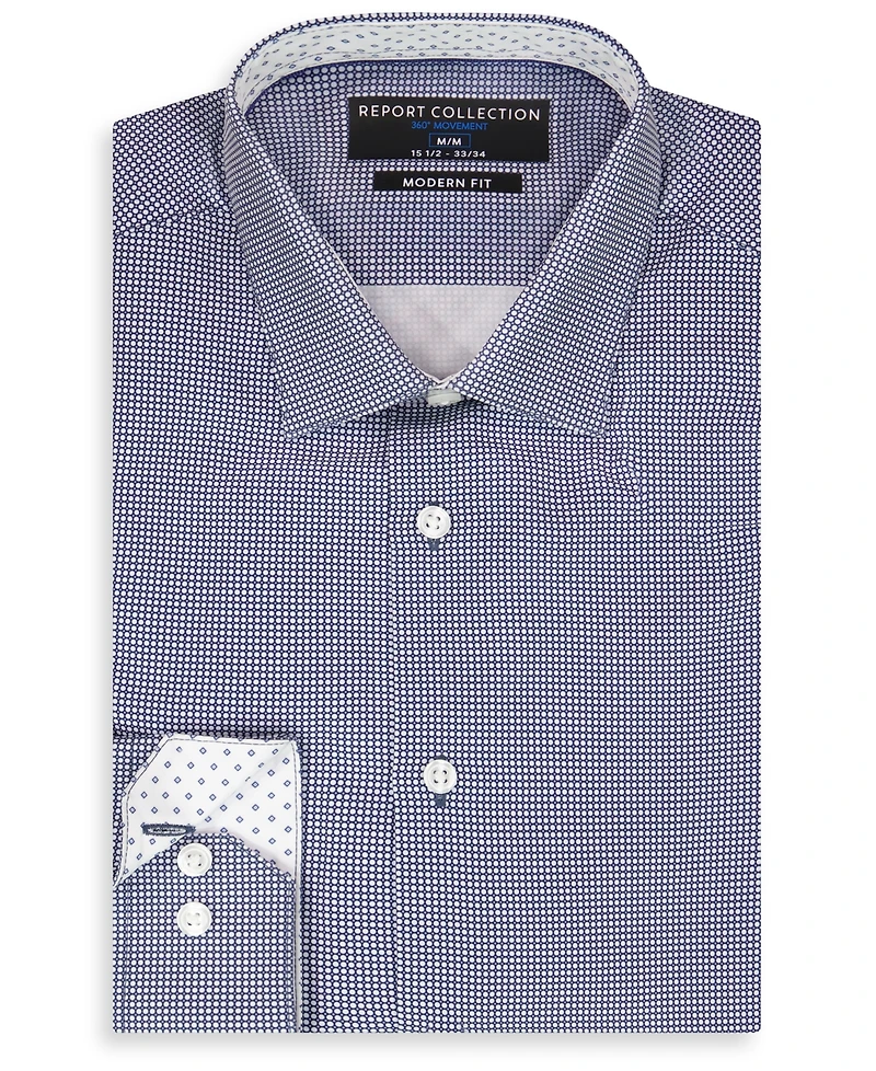 Report Collection Men's Long Sleeve 4-Way Bubble Print Dress Shirt