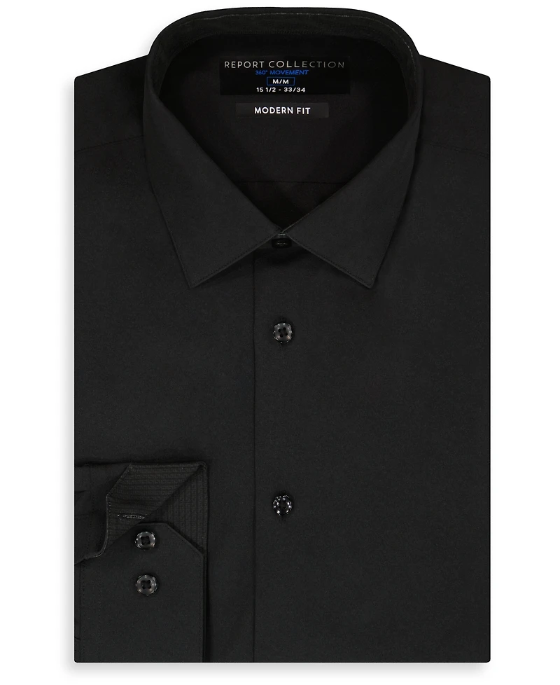 Report Collection Men's Long Sleeve 4-Way Solid Woven Dress Shirt