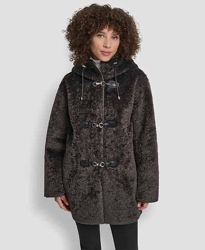 Dkny Women's Shearling Hooded Toggle Coat