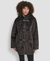 Dkny Women's Shearling Hooded Toggle Coat
