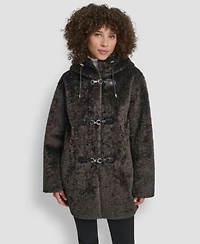 Dkny Womens Shearling Hooded Toggle Coat P Xs Xxl