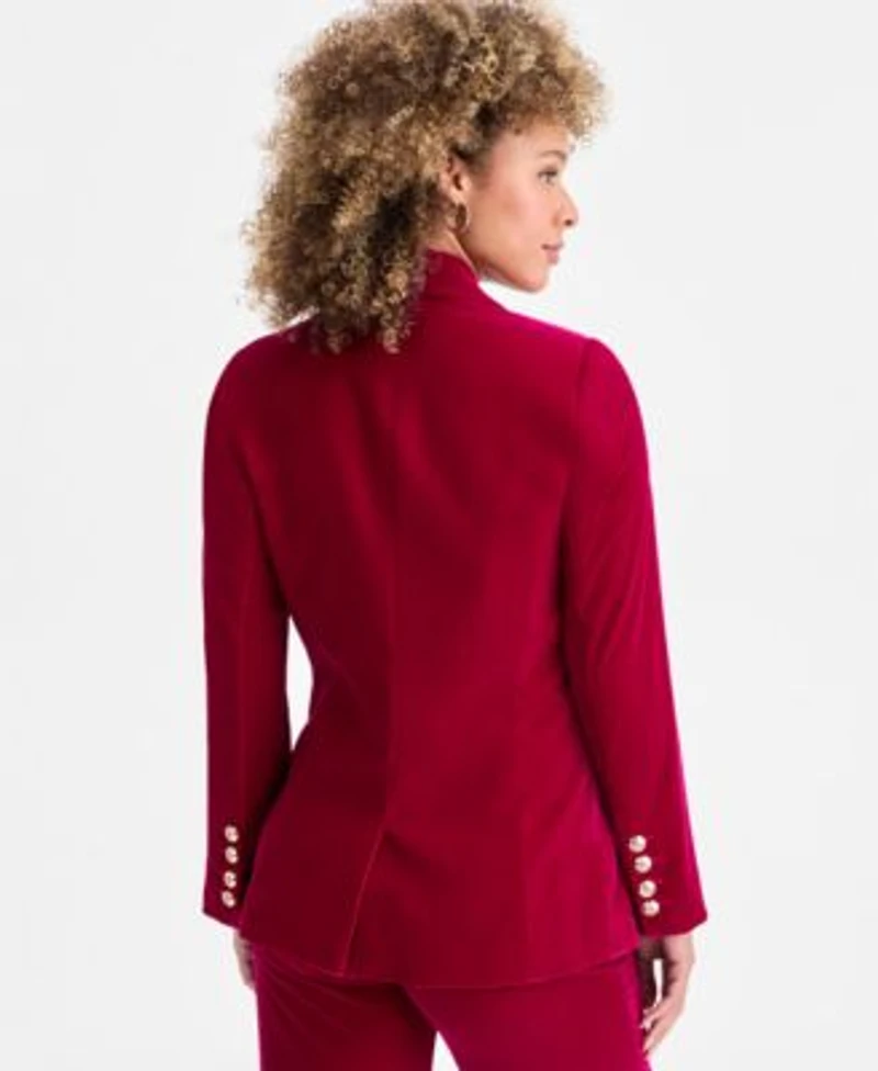 Tahari Asl Womens Velvet Single Button Blazer Sequinned Cowl Neck Top Velvet Flare Pants