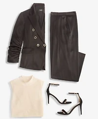 Tahari Asl Double Breasted Blazer Mock Neck Sweater Satin Pants