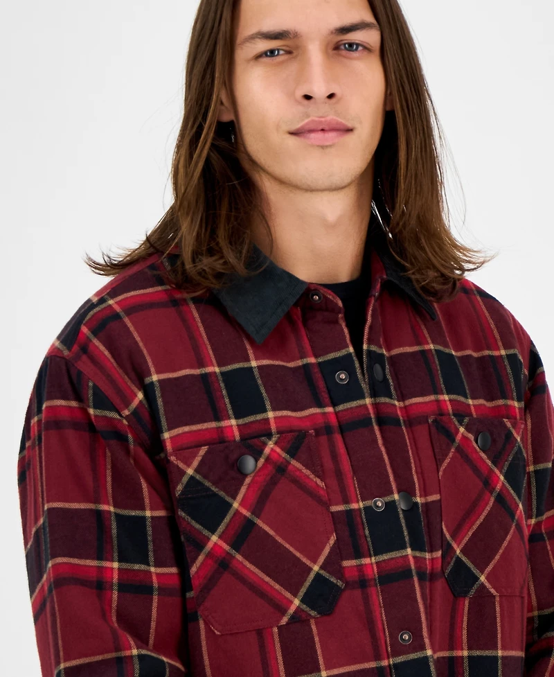 Sun + Stone Men's Gurley Long Sleeve Snap-Front Plaid Shirt Jacket, Macy's Exclusive