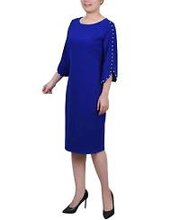 Ny Collection Petite 3/4 Sleeve Pearl Detail Dress