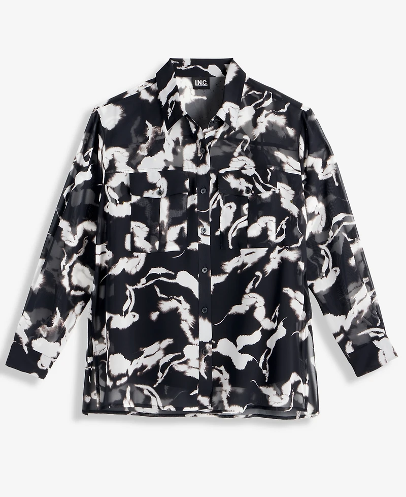 I.n.c. International Concepts Women's Printed Long-Sleeve Blouse, Macy's Exclusive