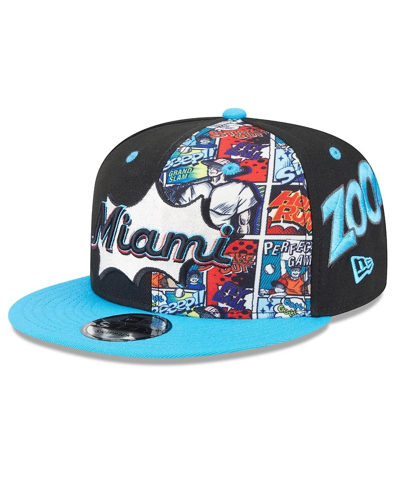 New Era Big Boys and Girls Black/Blue Miami Marlins 2025 Mlb Diamond Hero Edition 9FIFTY Snapback Hat