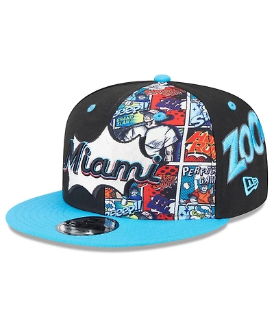 New Era Big Boys and Girls Black/Blue Miami Marlins 2025 Mlb Diamond Hero Edition 9FIFTY Snapback Hat