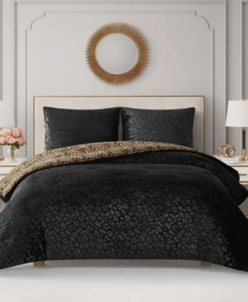 Juicy Couture Embossed Leopard Reverse To Royal Leopard Comforter Set