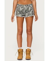 Edikted Womens Joyce Camo Low Rise Denim Shorts