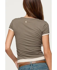 Edikted Women's Saige Contrast Layered Ribbed T Shirt