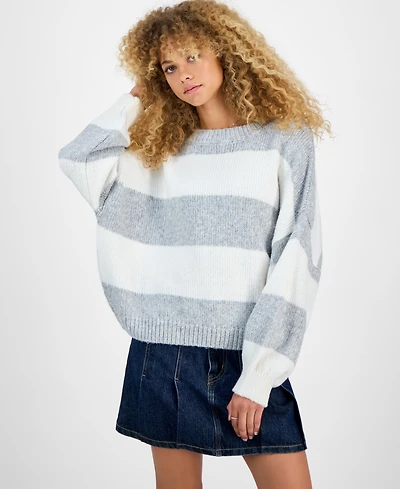 Hippie Rose Juniors' Slouchy Balloon-Sleeve Crewneck Sweater