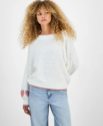 Hippie Rose Juniors' Slouchy Balloon-Sleeve Crewneck Sweater