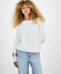 Hippie Rose Juniors' Slouchy Balloon-Sleeve Crewneck Sweater