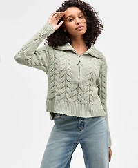 Hippie Rose Juniors' Chenille Cable-Knit Half-Zip Sweater