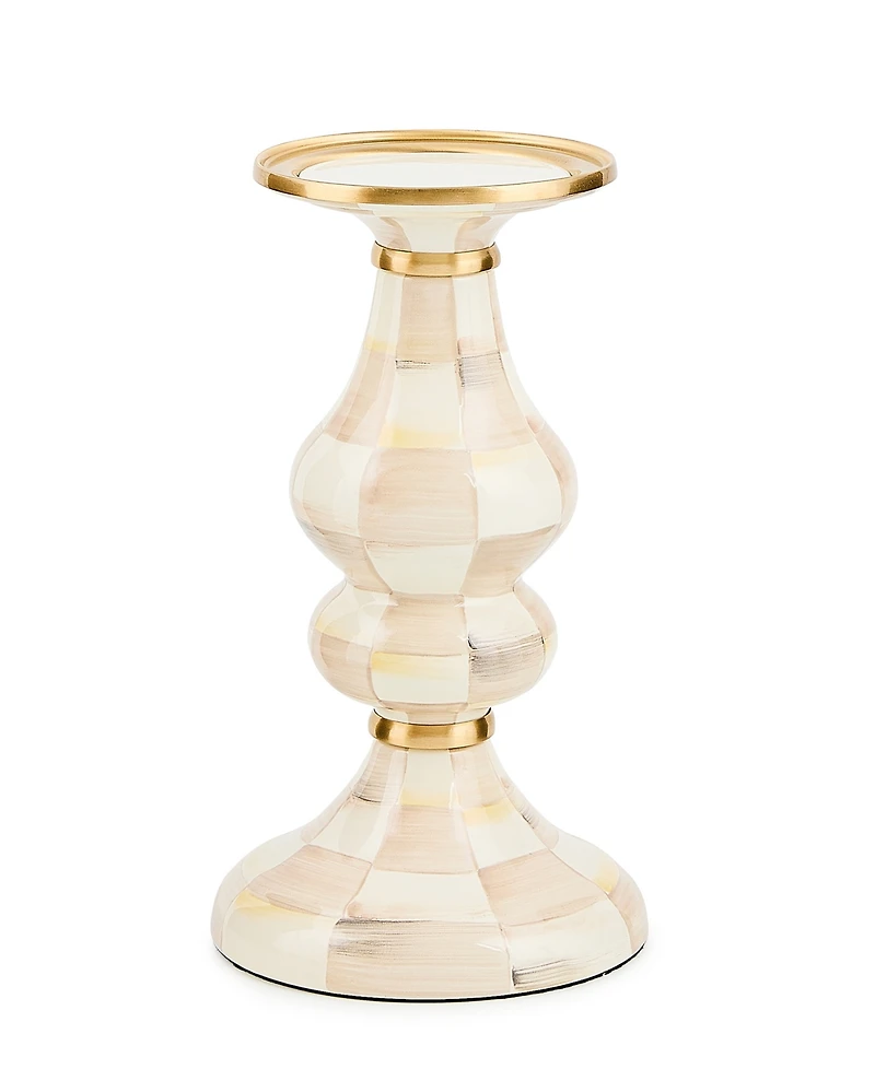 MacKenzie-Childs Mocha Check Medium Pillar Candlestick