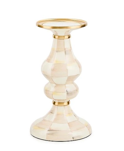 MacKenzie-Childs Mocha Check Medium Pillar Candlestick