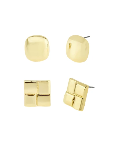 Steve Madden Gold Vintage Square Button Duo Earring Set