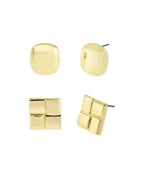 Steve Madden Gold Vintage Square Button Duo Earring Set