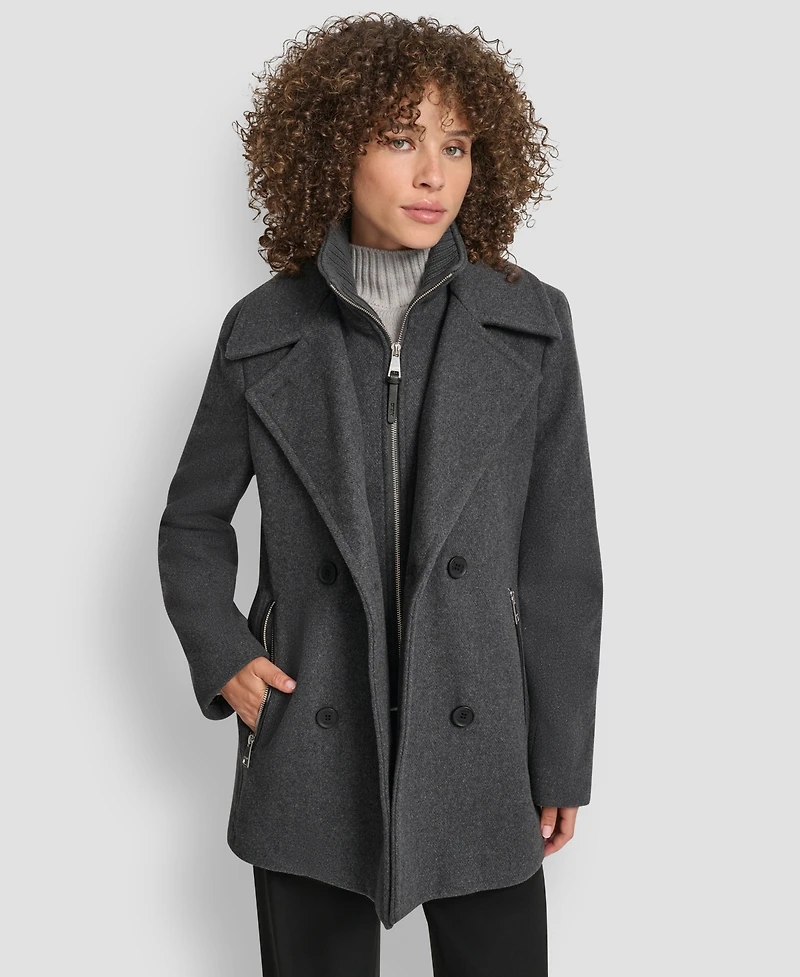 Dkny Women's Double-Breasted Bibbed Collared Coat