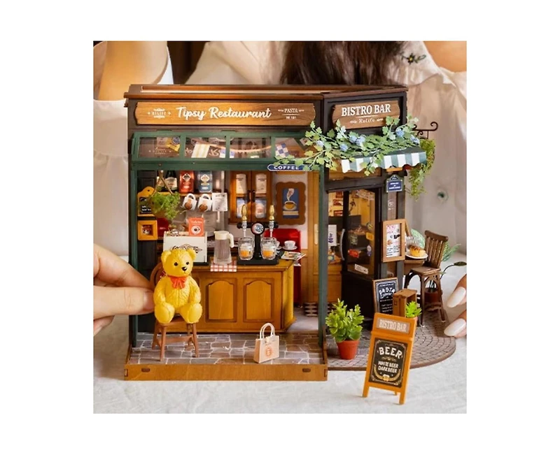 Robotime 3D Puzzles Miniature House Kit Tipsy Restaurant Diy Birthday Gifts Valentine's Day Birthday Gifts, Multicolored, 2.72"2.72"5.71"