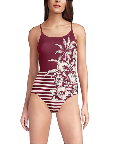 Lands' End Women's Long Tugless Thin Strap One Piece Swimsuit