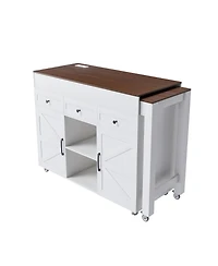 Casainc Kitchen Island with Extendable Dining Table and Power Outlet, Mdf Frame, 74.8"