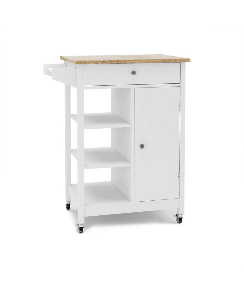 Casainc Rolling Kitchen Cart with Adjustable Shelves, Towel Rack and Rubber Wood Top
