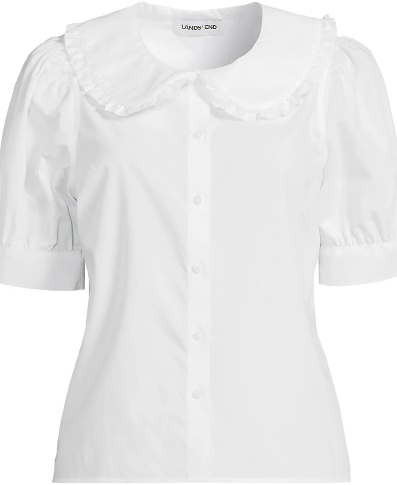 Lands' End Women's Carefree Cotton Puff Sleeve Statement Collar Shirt