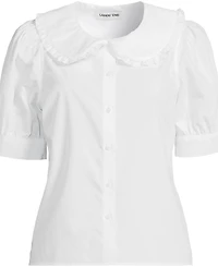 Lands' End Women's Carefree Cotton Puff Sleeve Statement Collar Shirt