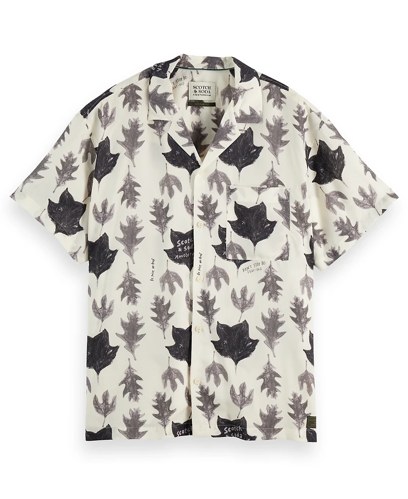 Scotch & Soda Men's Relaxed Fit Short Sleeve Marble Print Button-Front Camp Shirt
