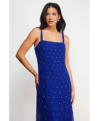 Warehouse Hand Embellished Fringe Hem Midi Dress
