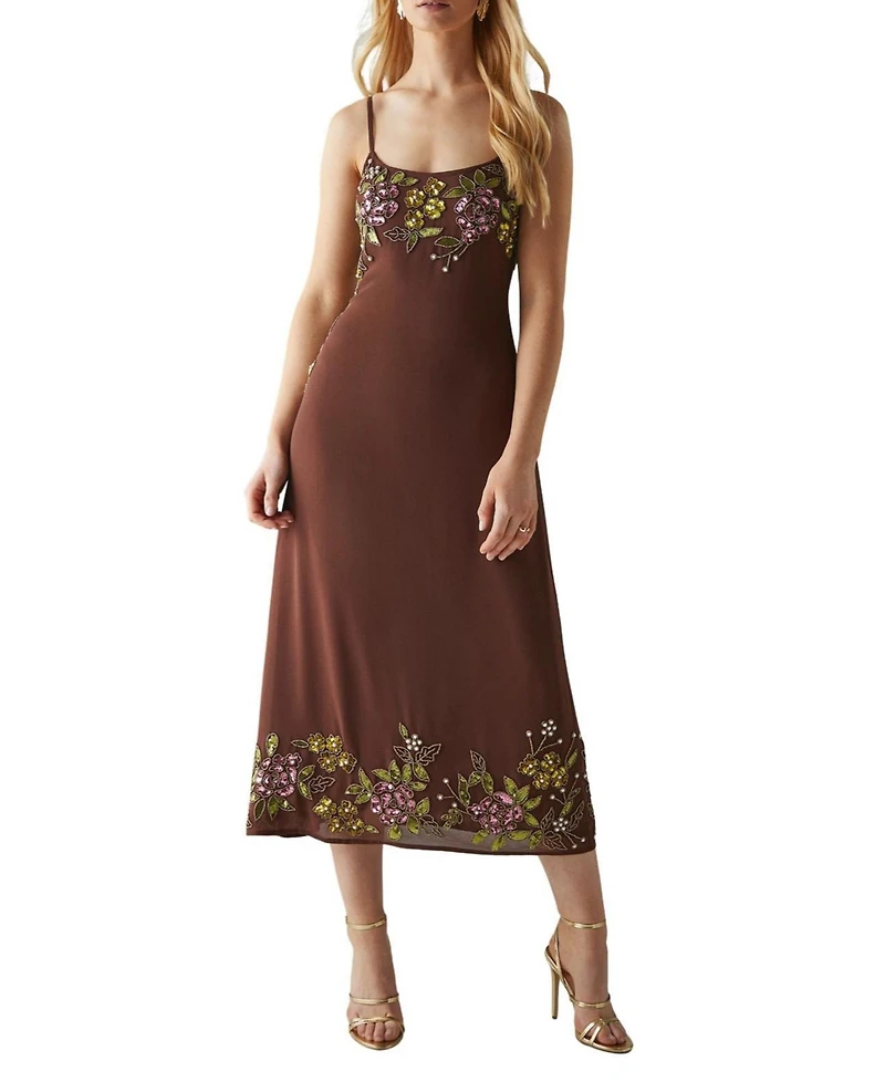 Warehouse Embellished Strappy Sequin Midi Dress