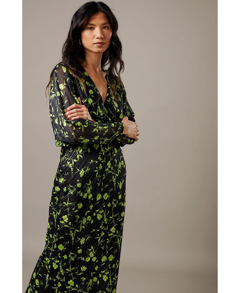 Warehouse Women's Shadow Stripe Floral Batwing Midi Dress