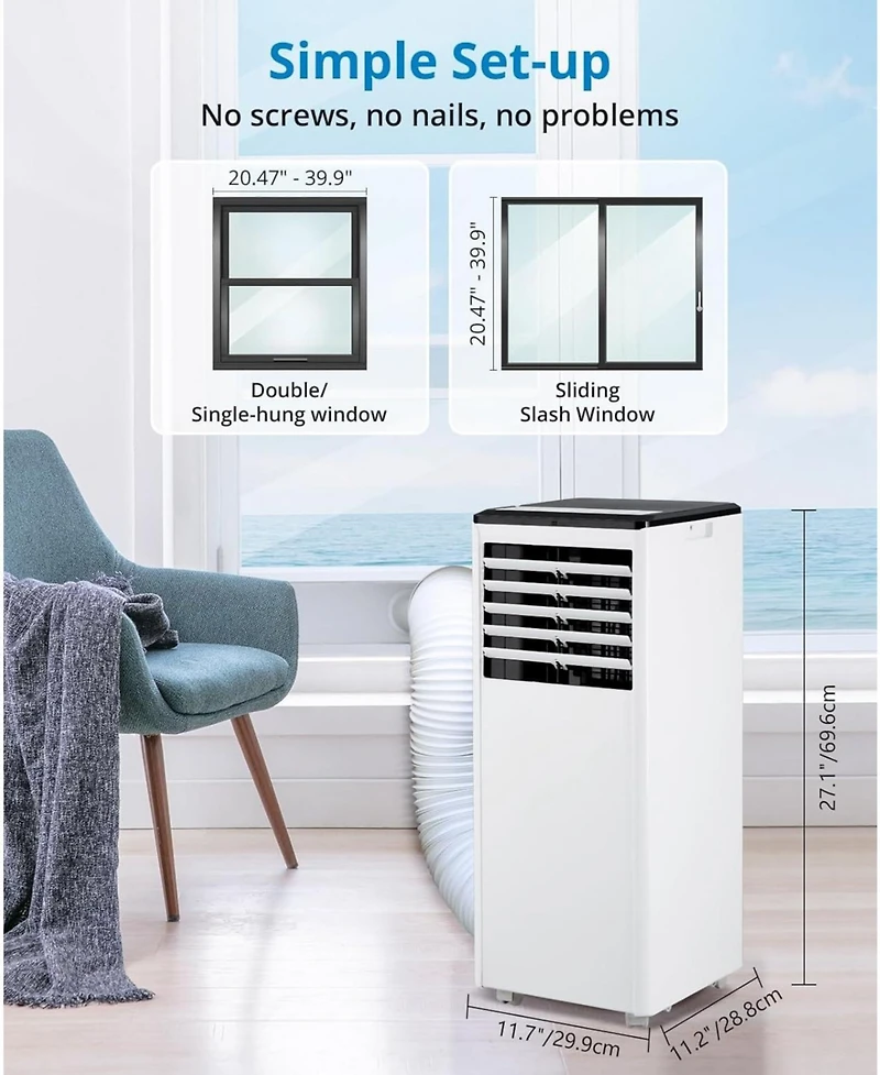 Gaomon 8,000 Btu Portable Ac - 3-in-1 Cooling, Fan & Dehumidifier, Smart Unit with Led Display, Remote Control, Timer & Installation Kit
