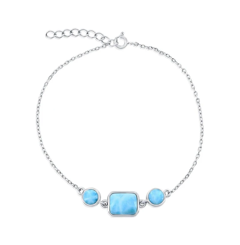 Caribbean Treasures Sterling Silver, Round & Rectangle Larimar Bracelet